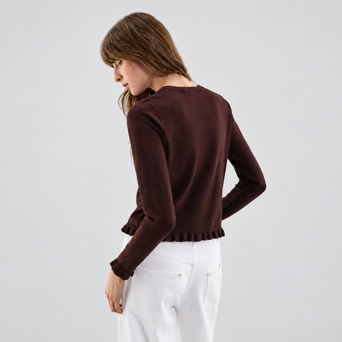 Ruffle Trim Button Down Cardigan