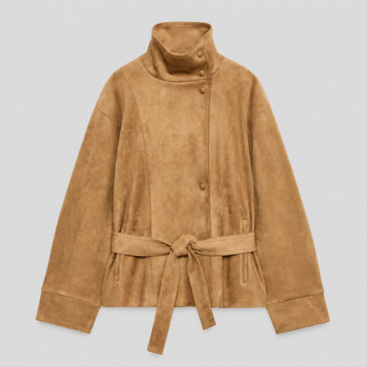 Faux Suede Belted Jacket