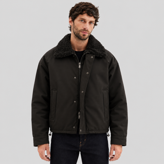 Emporio Armani Twill Jacket With Shearling-Effect Collar