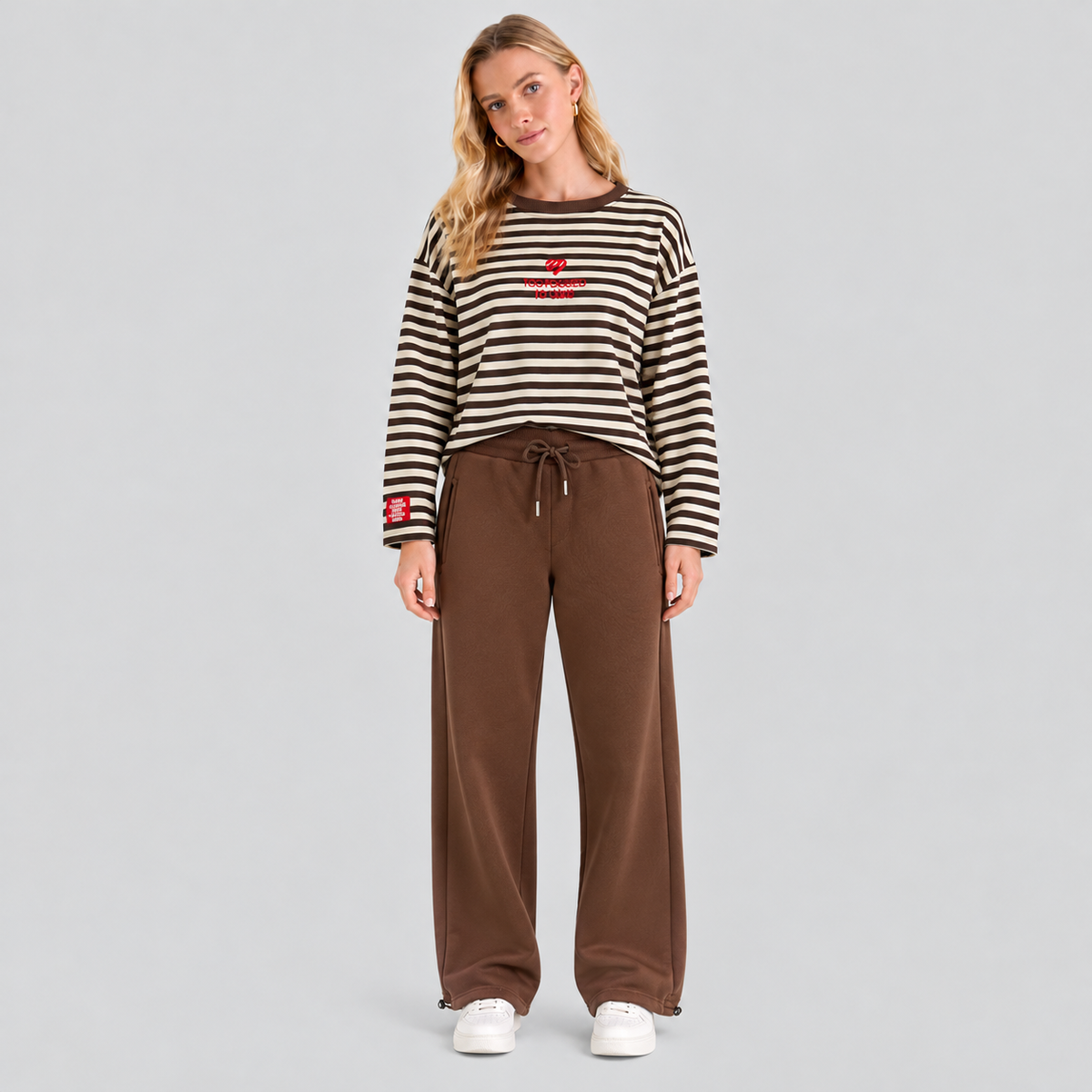 Brown Wide-Leg Drawstring Sweatpants