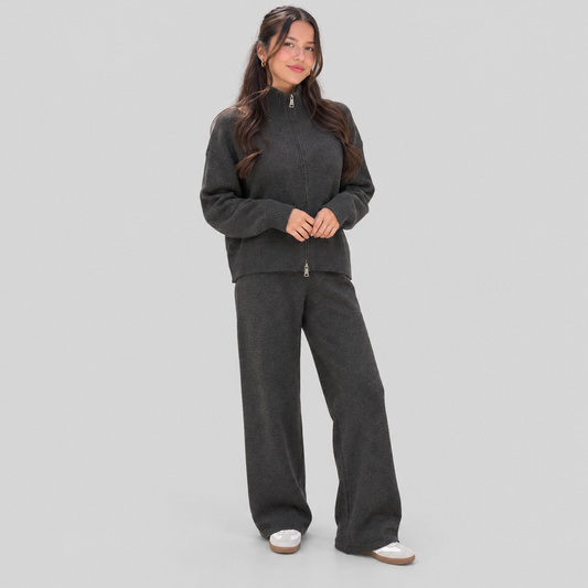 Wool Knit Zip Turtleneck And Pants Set