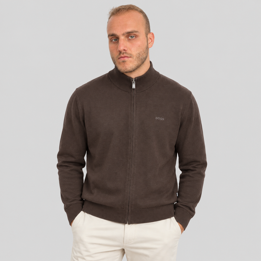 BOSS Knitted Zip-Up Cardigan in Cotton