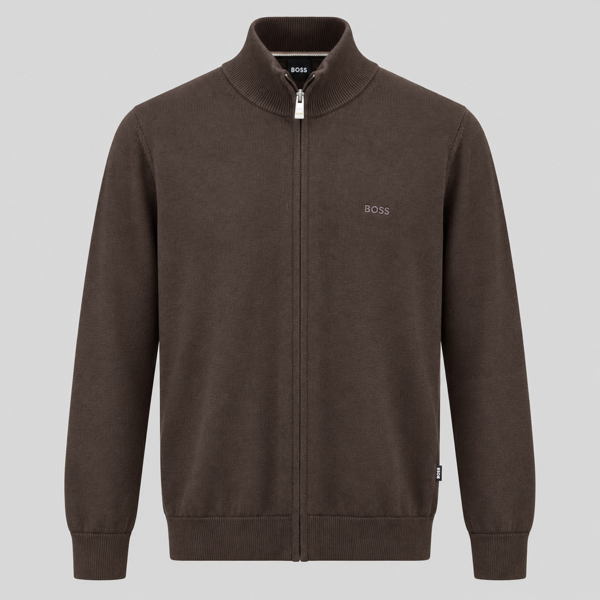 BOSS Knitted Zip-Up Cardigan in Cotton