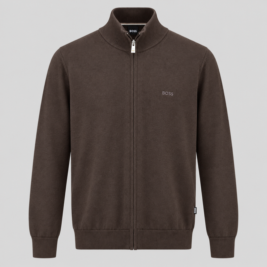 BOSS Knitted Zip-Up Cardigan in Cotton