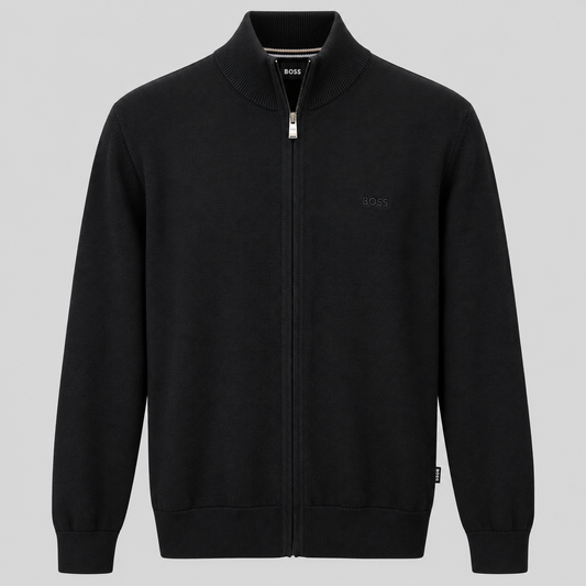 BOSS Knitted Zip-Up Cardigan in Cotton