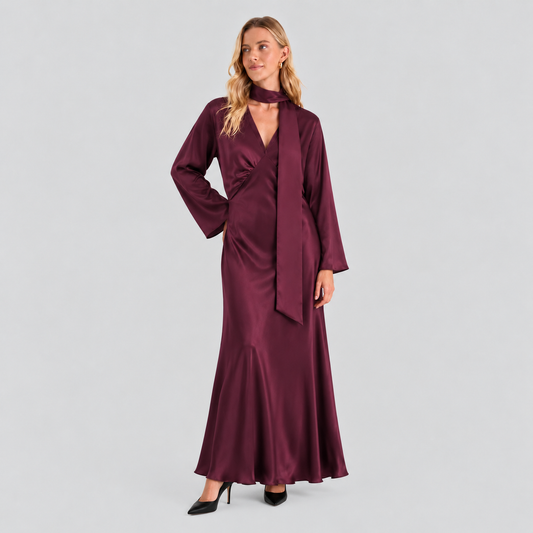 Satin Dress with Scarf