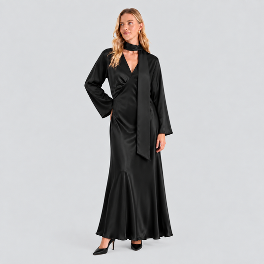 Satin Dress with Scarf