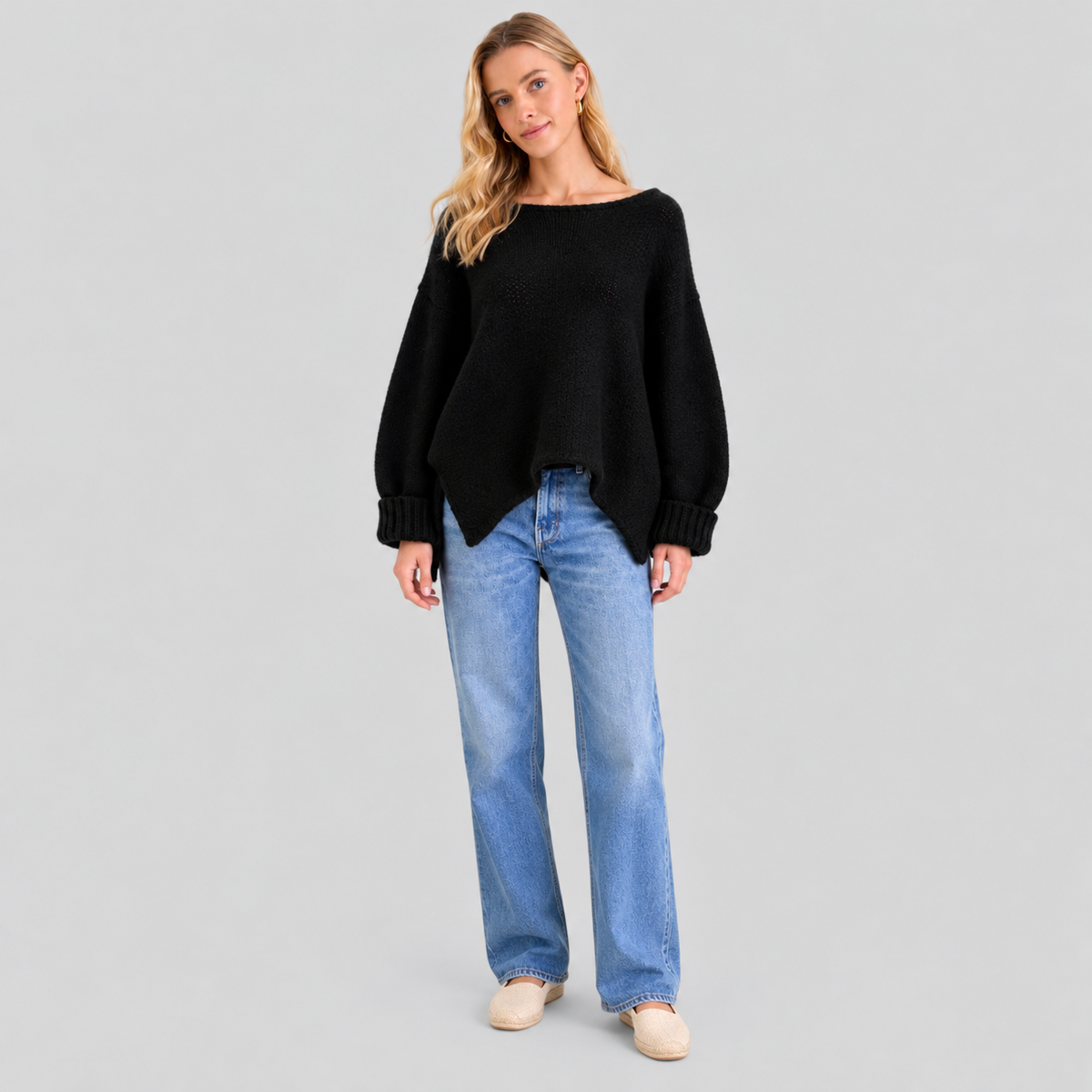 Wool Oversized Boat-Neck Knit Sweater