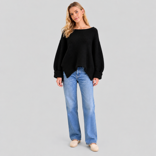Wool Oversized Boat-Neck Knit Sweater