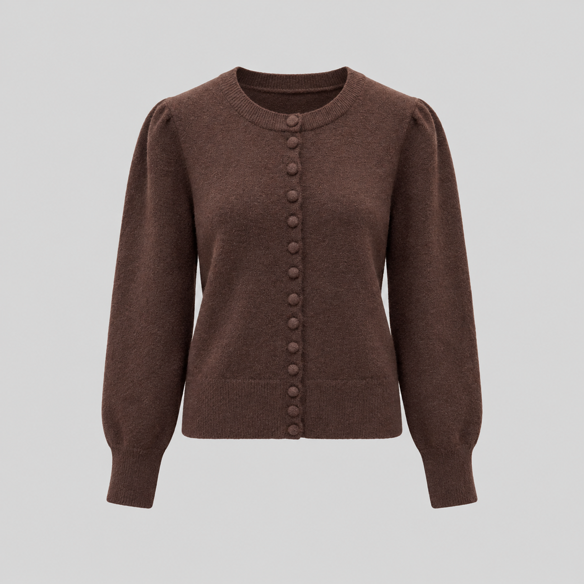 Button-Front Knit Cardigan With Puff Sleeves