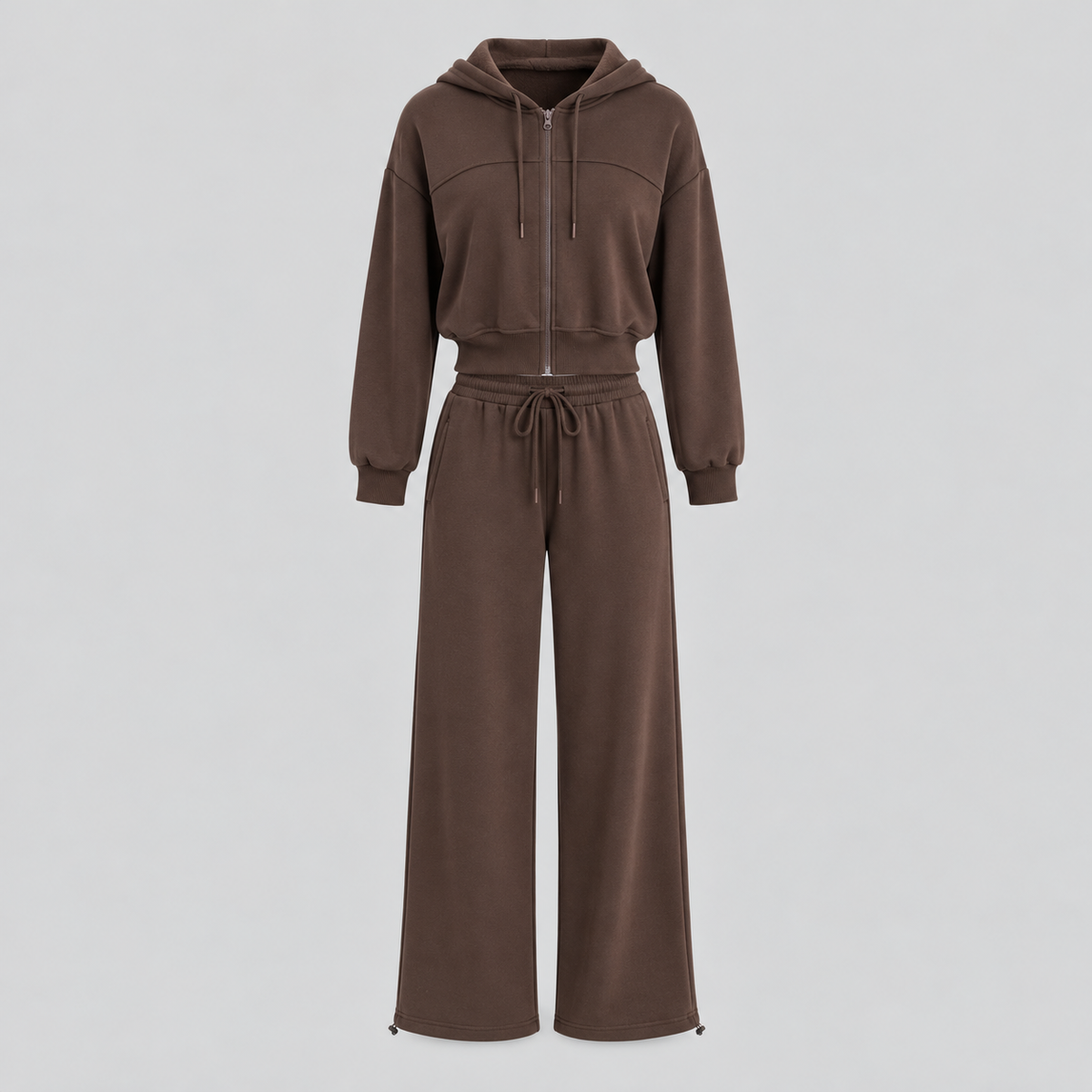 Cotton Fleece Zip Hoodie And Pants Set
