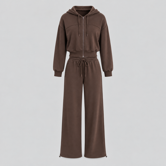 Cotton Fleece Zip Hoodie And Pants Set