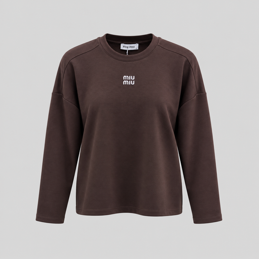 Miu Miu Long-Sleeve Cotton Jersey T-Shirt