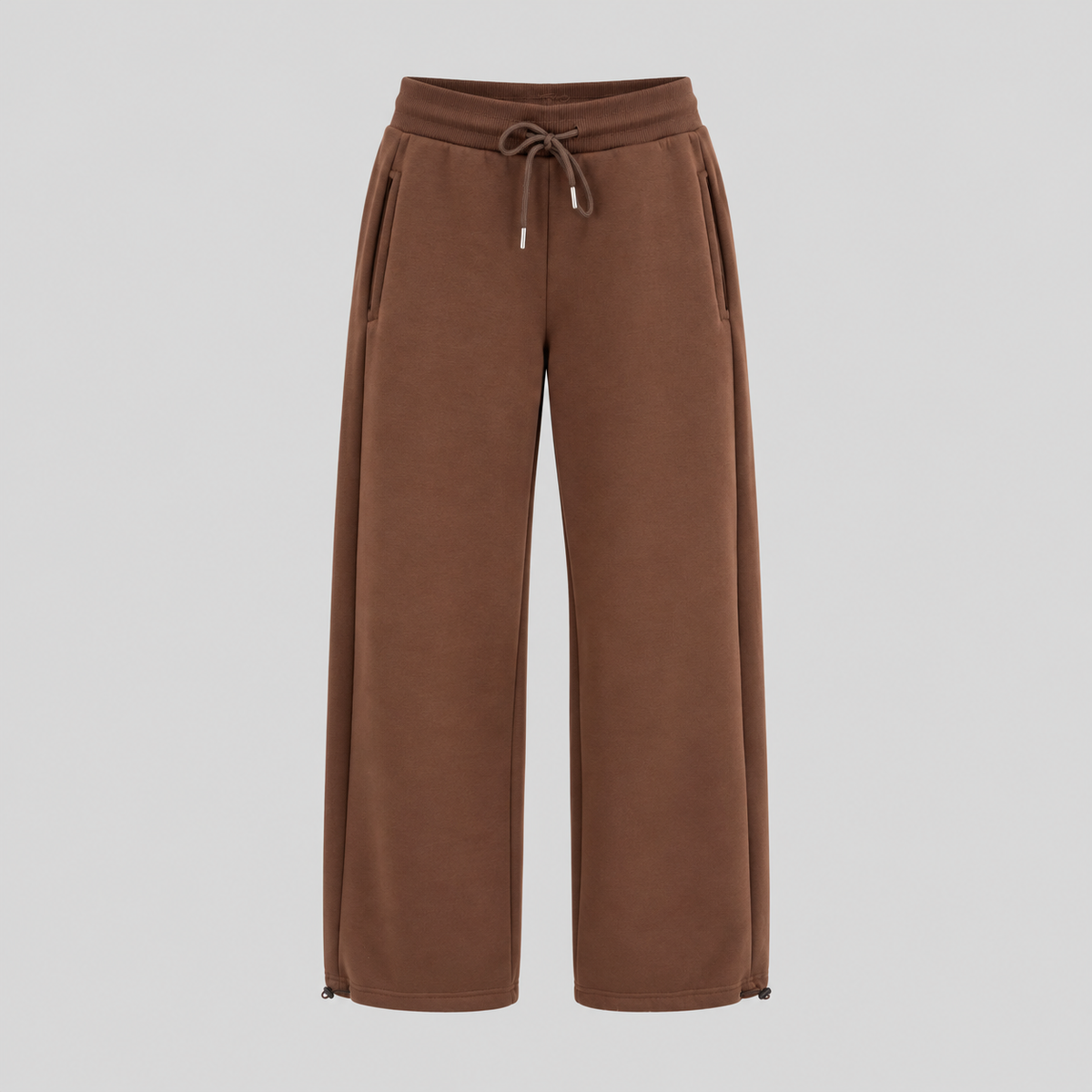 Brown Wide-Leg Drawstring Sweatpants