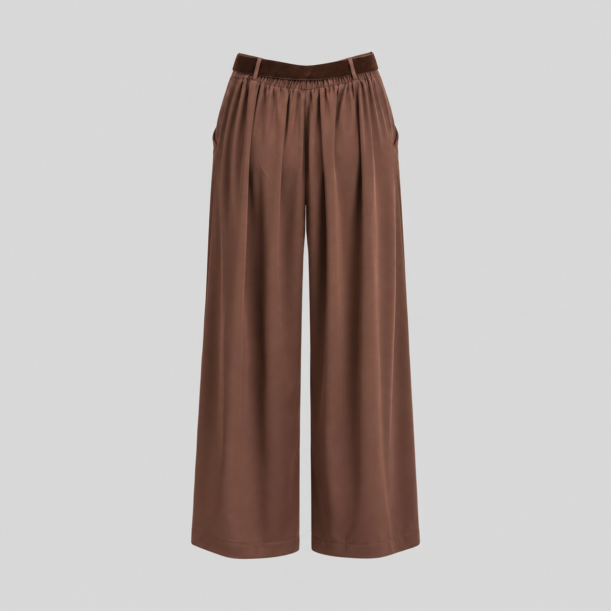Belted Pleated Wide-Leg Pants