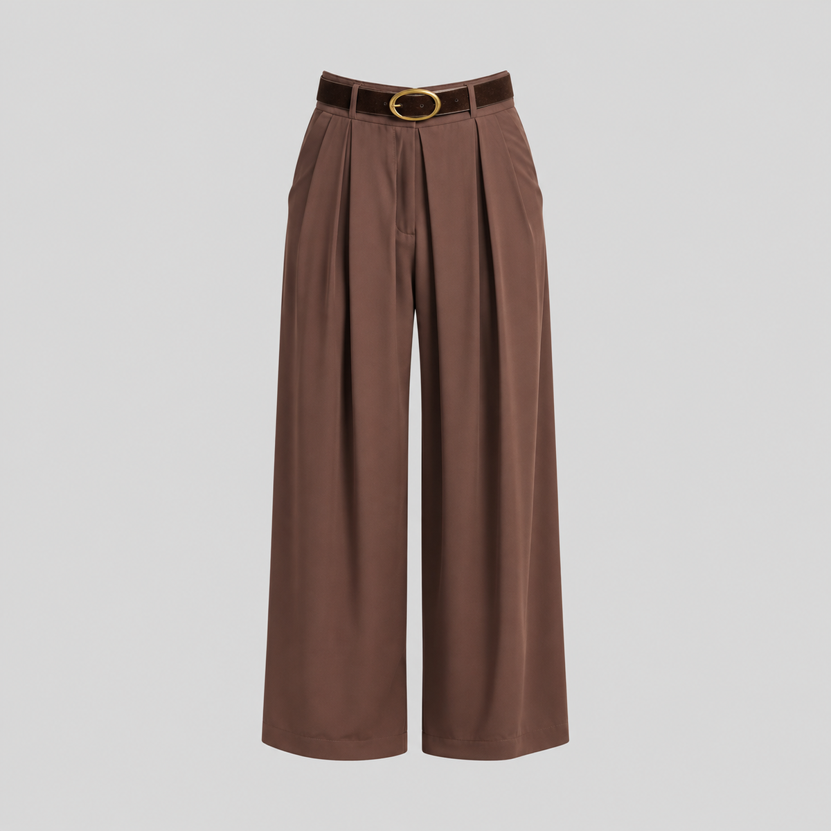 Belted Pleated Wide-Leg Pants