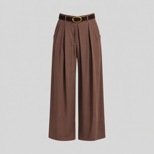 Belted Pleated Wide-Leg Pants