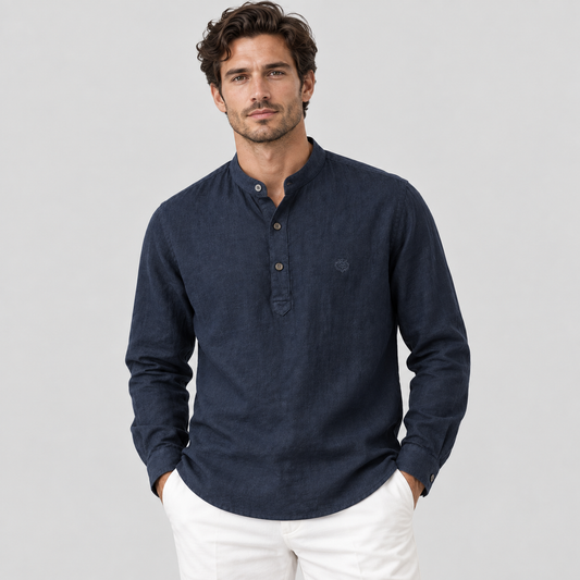 Loro  Piana Band Collar LINEN Shirt