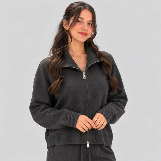 Wool Knit Zip Turtleneck And Pants Set