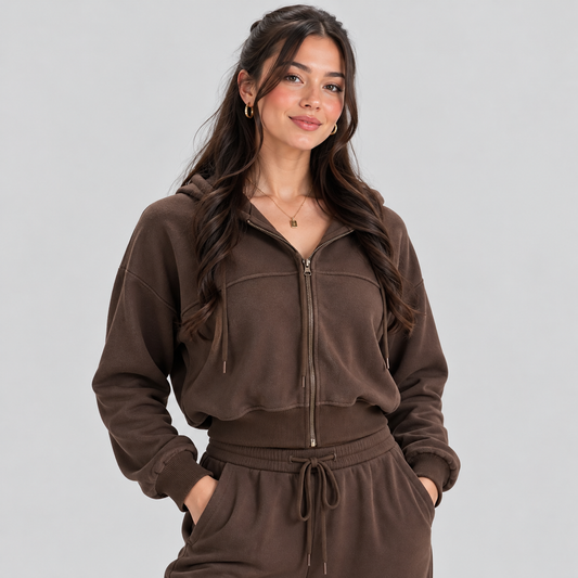 Cotton Fleece Zip Hoodie And Pants Set