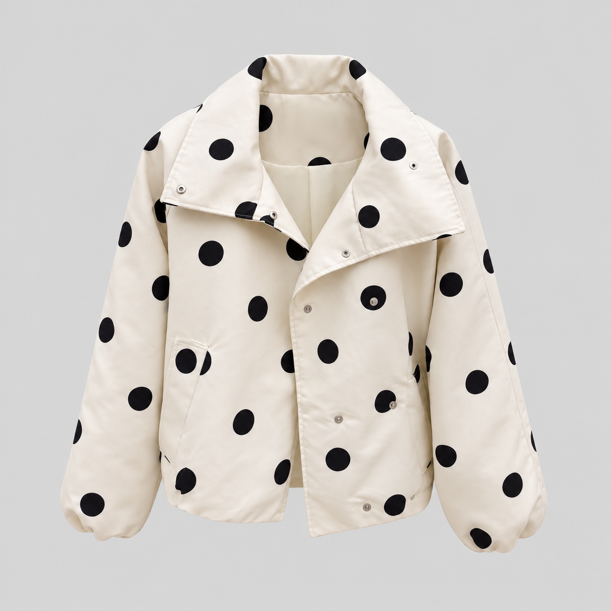 Polka Dot Short Jacket With Wide Collar