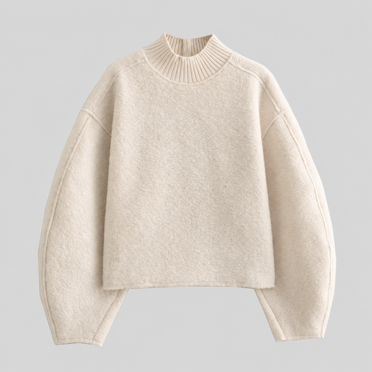 Teddy Knit Balloon Sleeve Mock Neck