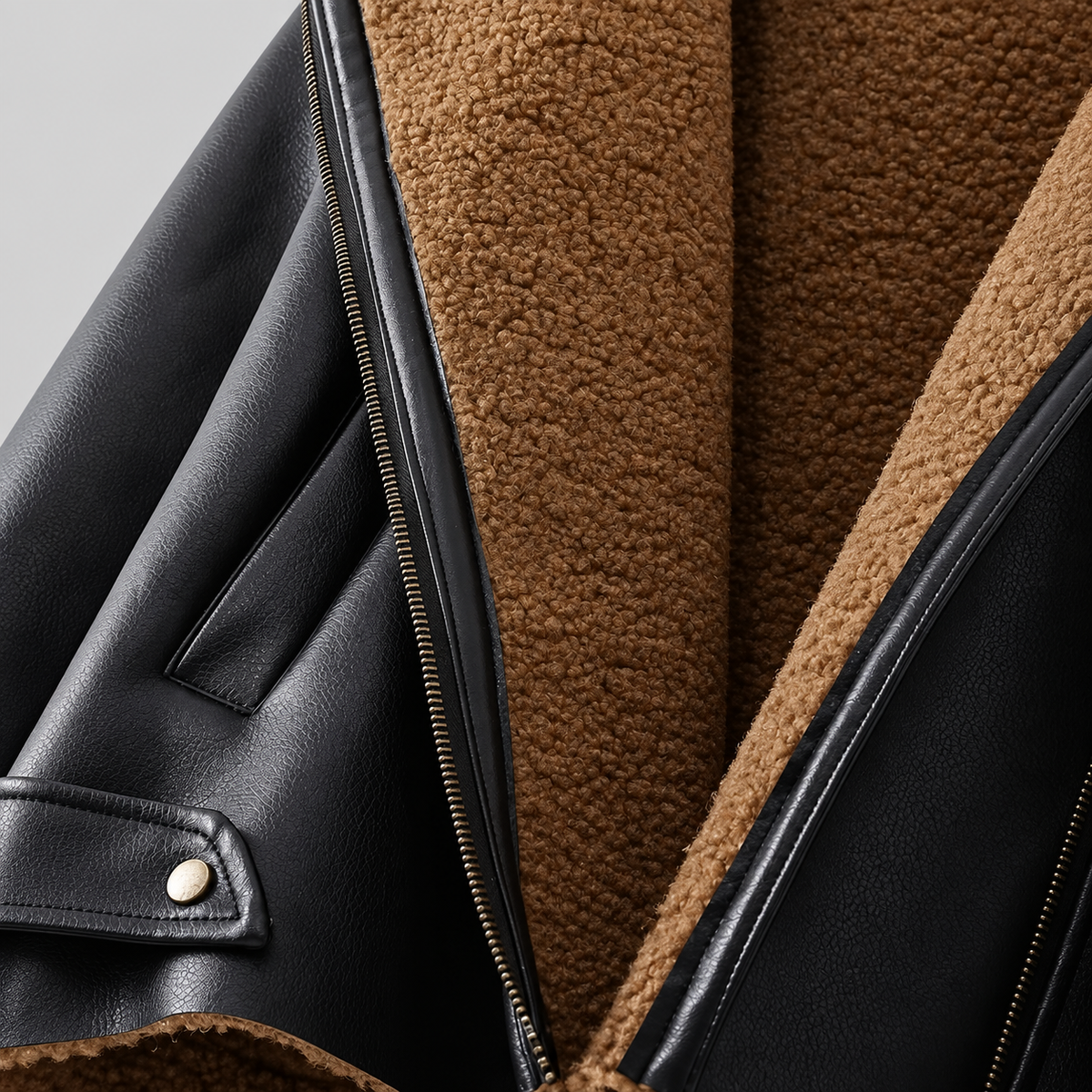 Shearling Trim Faux Leather Jacket