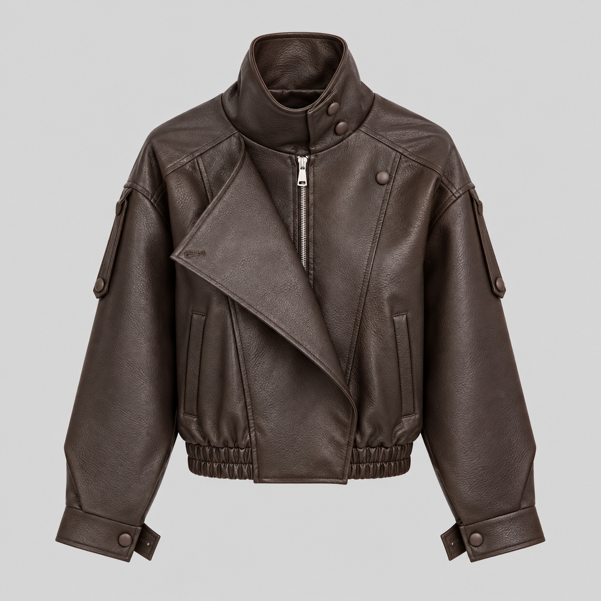 Leather-Look Asymmetric Bomber Jacket