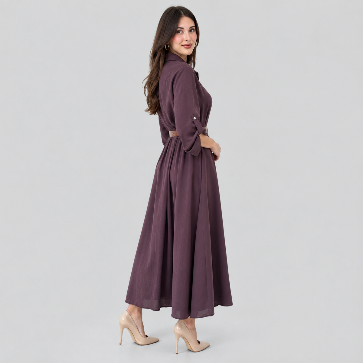 Belted Midi Shirt Dress