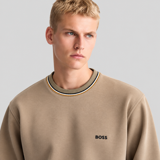BOSS Striped-Collar Crew-Neck Sweatshirt