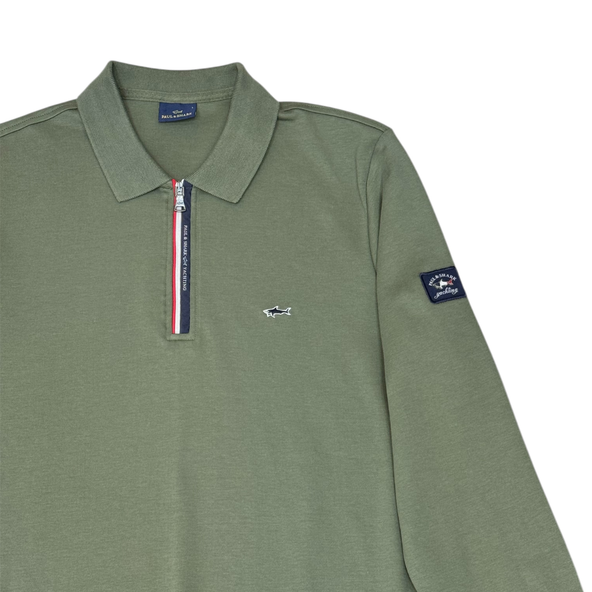 Paul&Shark Khaki Green Zip-Fastening Polo Shirt