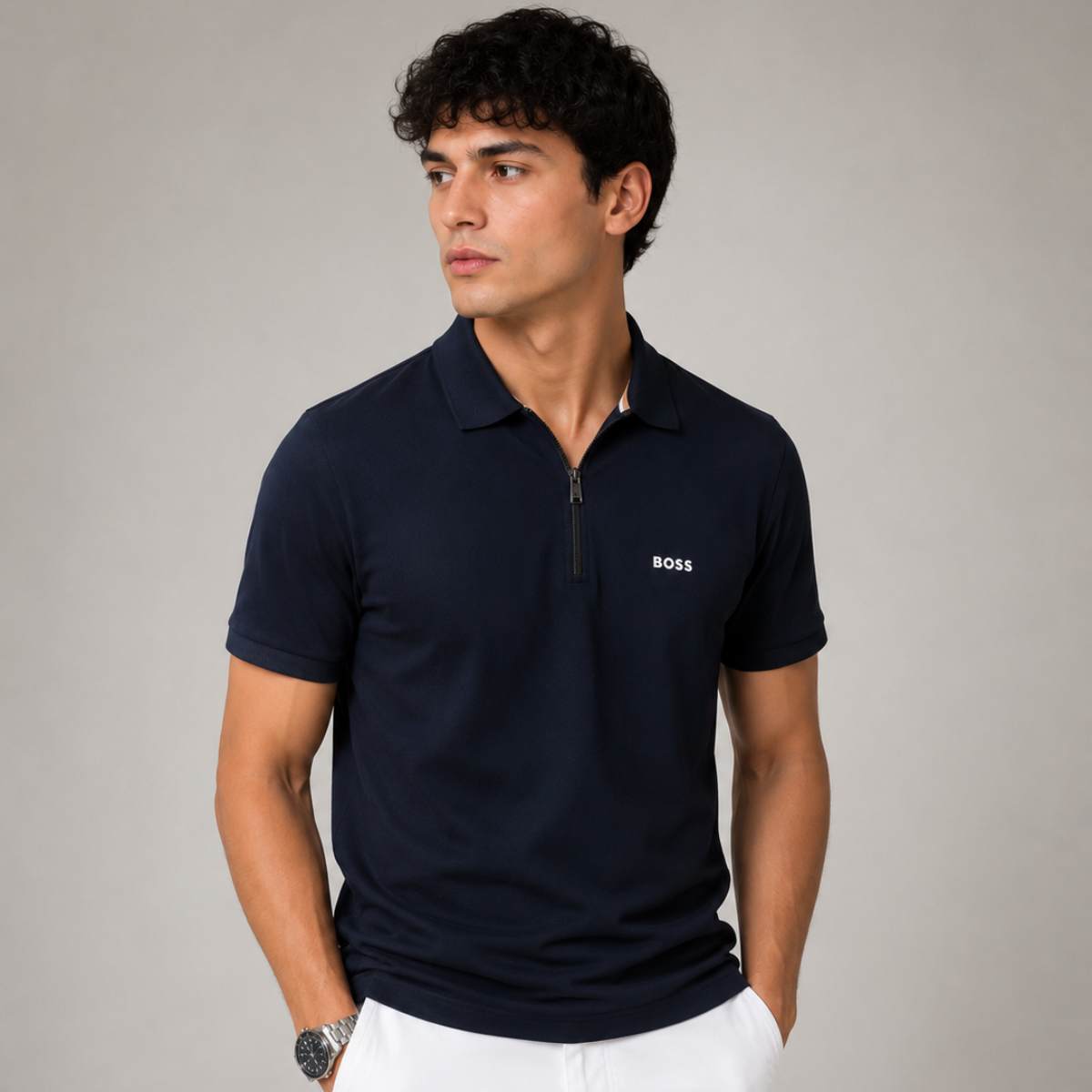 BOSS Zip-Neck Polo-Shirt in Cotton