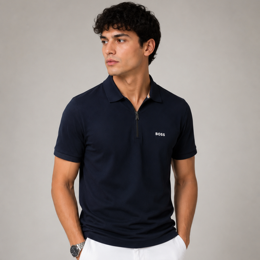 BOSS Zip-Neck Polo-Shirt in Cotton