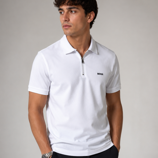BOSS Zip-Neck Polo-Shirt in Cotton