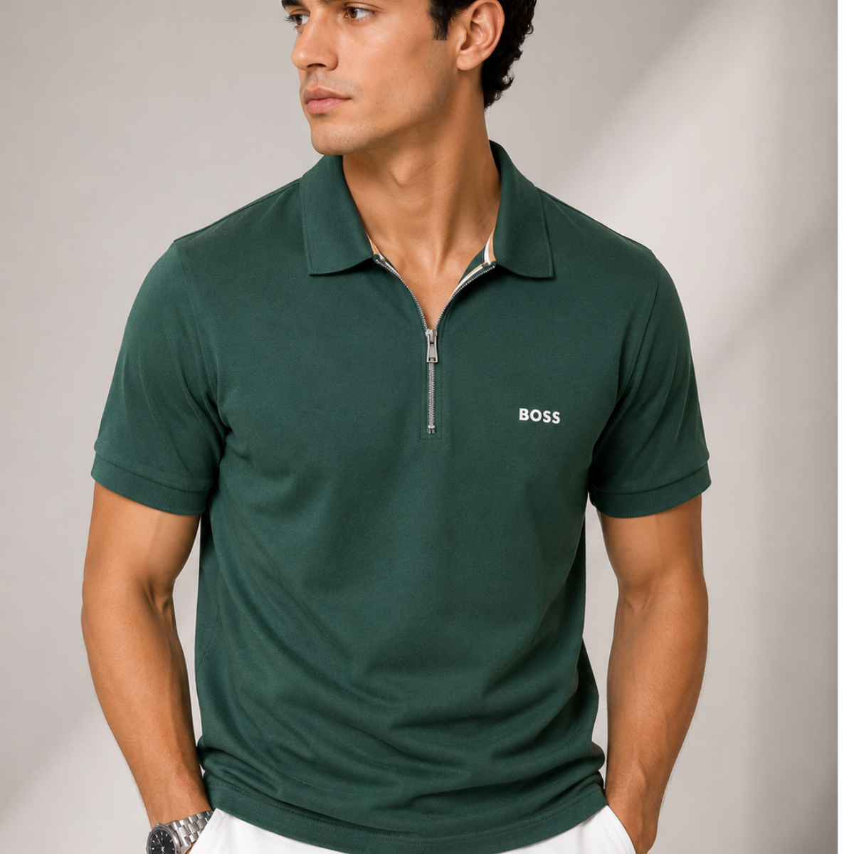 BOSS Zip-Neck Polo-Shirt in Cotton