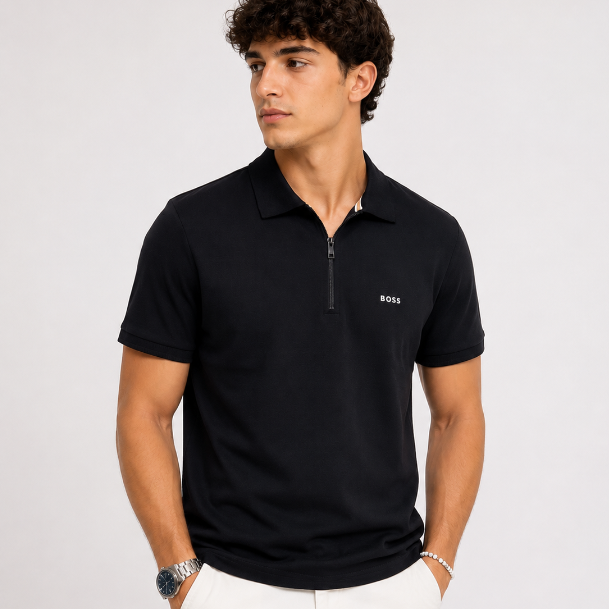 BOSS Zip-Neck Polo-Shirt in Cotton