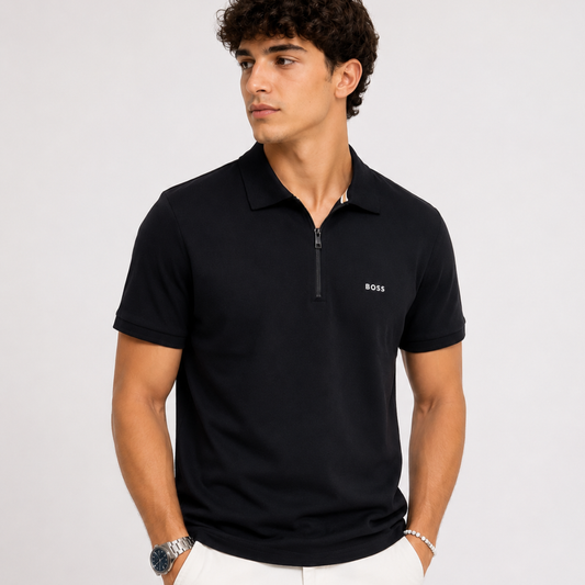 BOSS Zip-Neck Polo-Shirt in Cotton