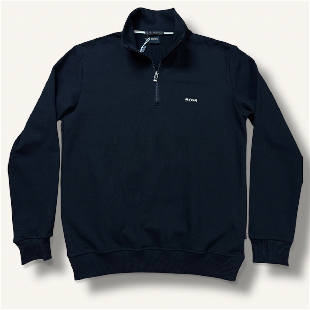 BOSS Zip-Neck Cotton Sweater With Logo Print