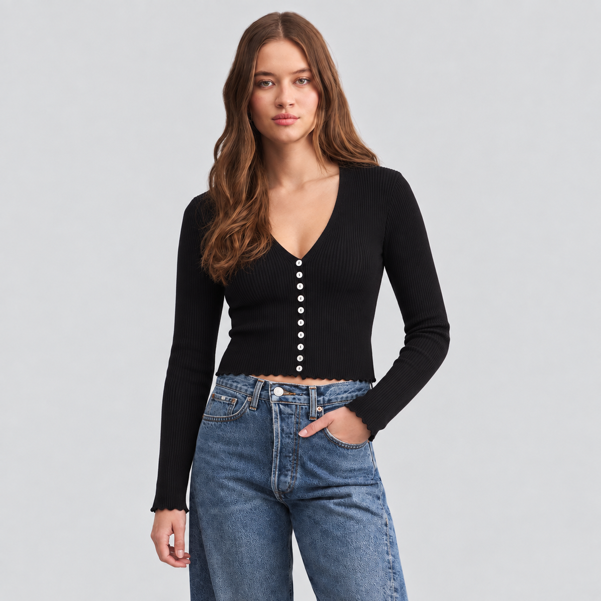 V-Neck Knit Cardigan