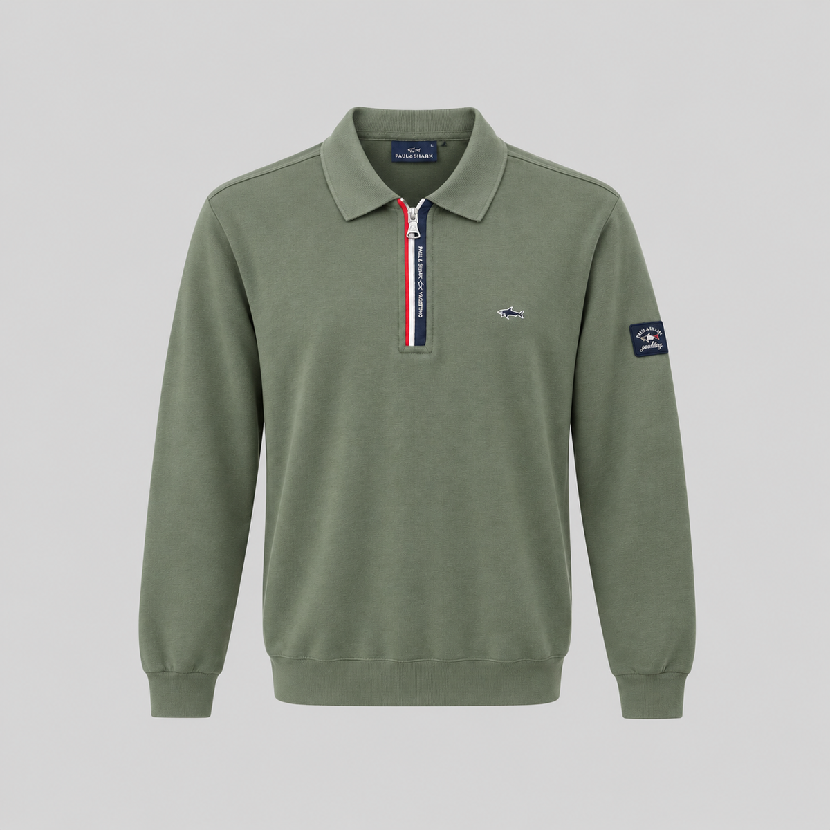 Paul&Shark Khaki Green Zip-Fastening Polo Shirt