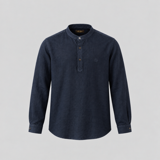 Loro  Piana Band Collar LINEN Shirt