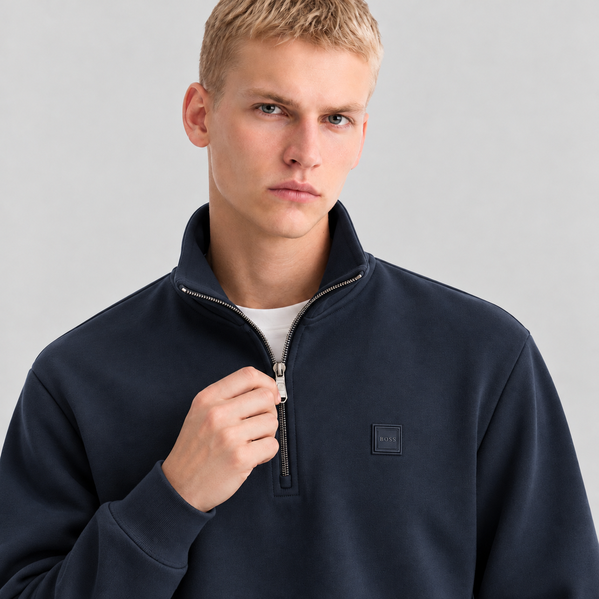 BOSS Zip-Neck Sweatshirt With Logo Badge