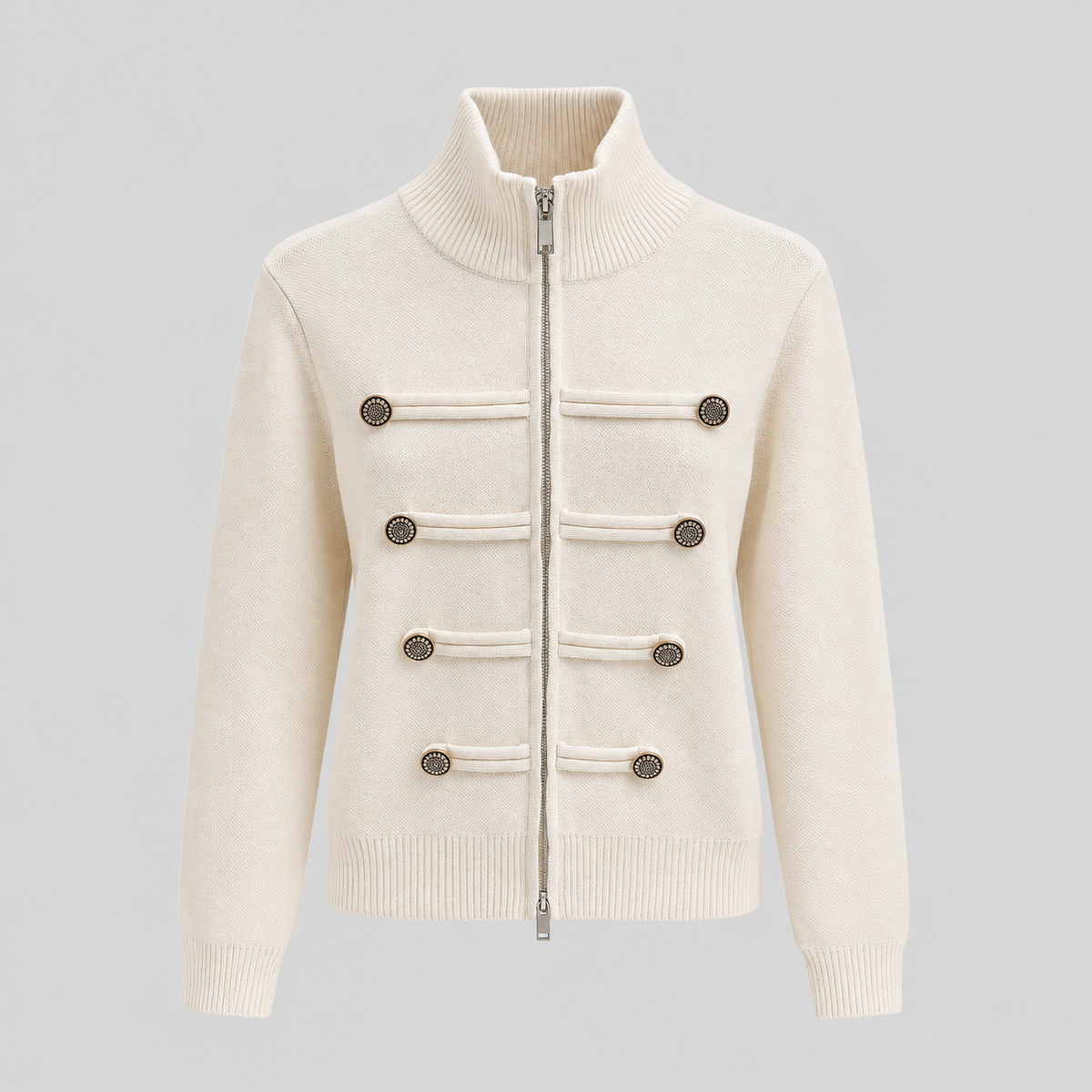 Military-Style Zip Knit Cardigan
