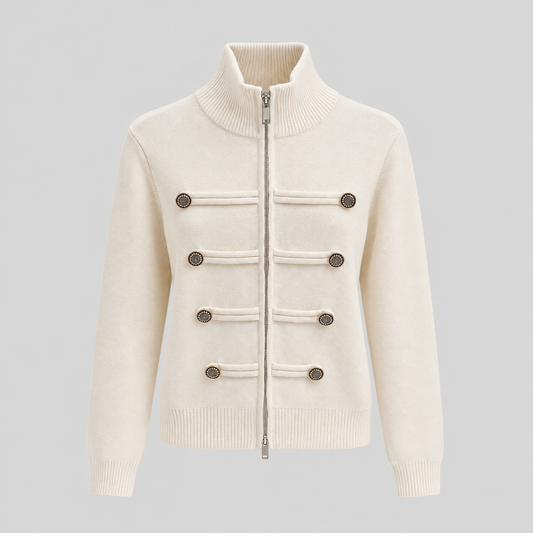 Military-Style Zip Knit Cardigan