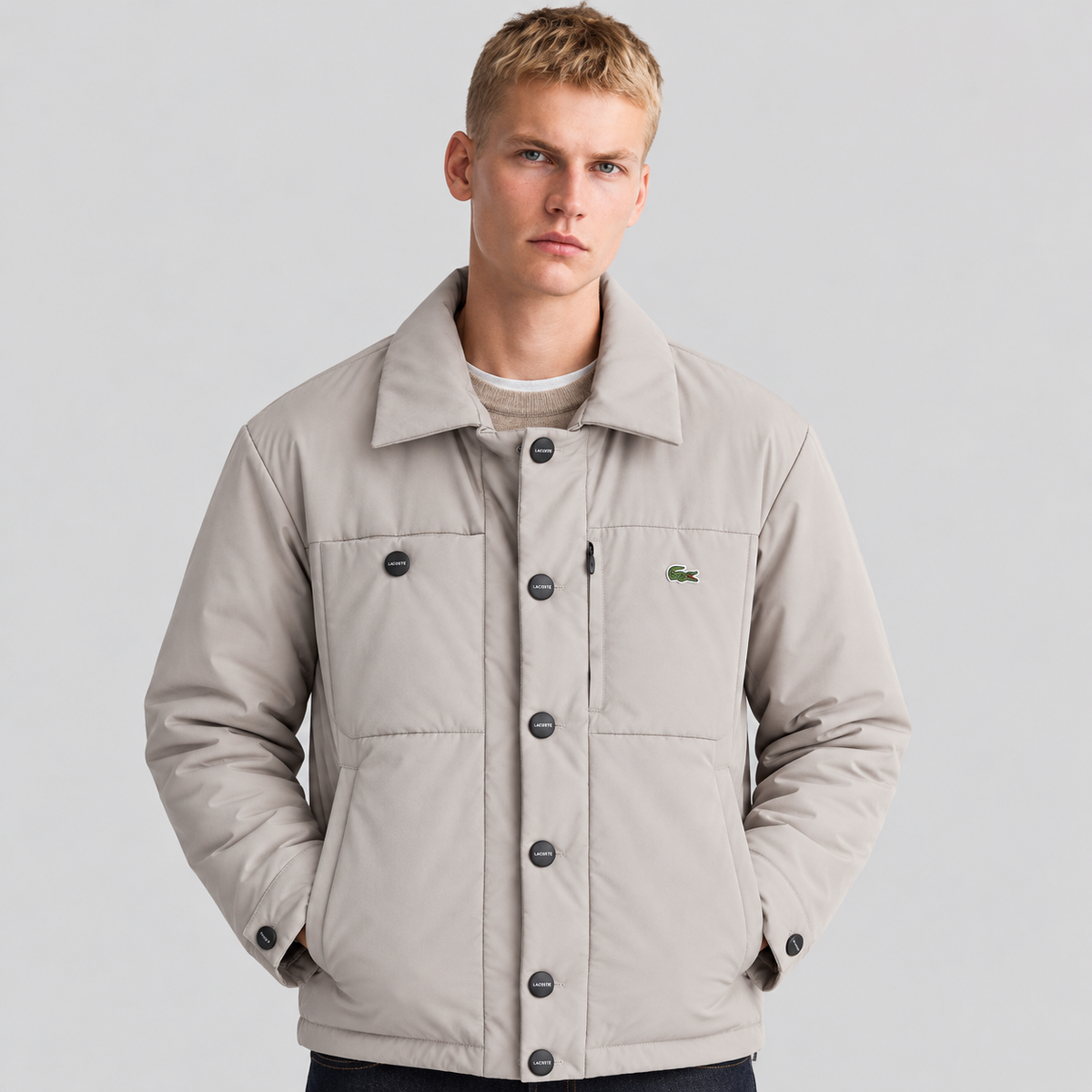 Lacoste Padded Overshirt Jacket With Snap Buttons
