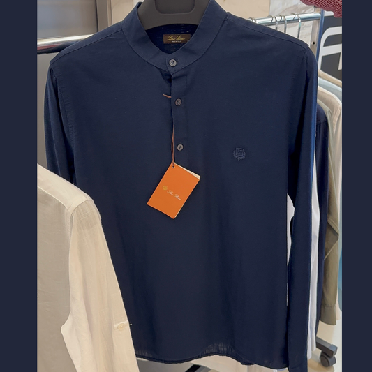 Loro  Piana Band Collar LINEN Shirt