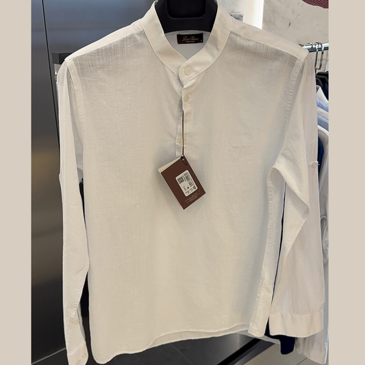 Loro  Piana Band Collar LINEN Shirt