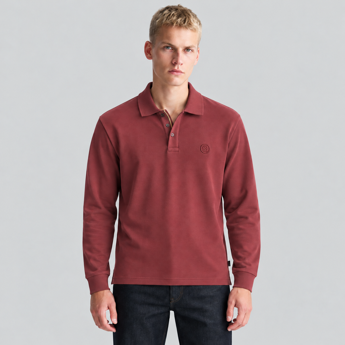 BOSS Long-Sleeve Polo Shirt With Double B Monogram