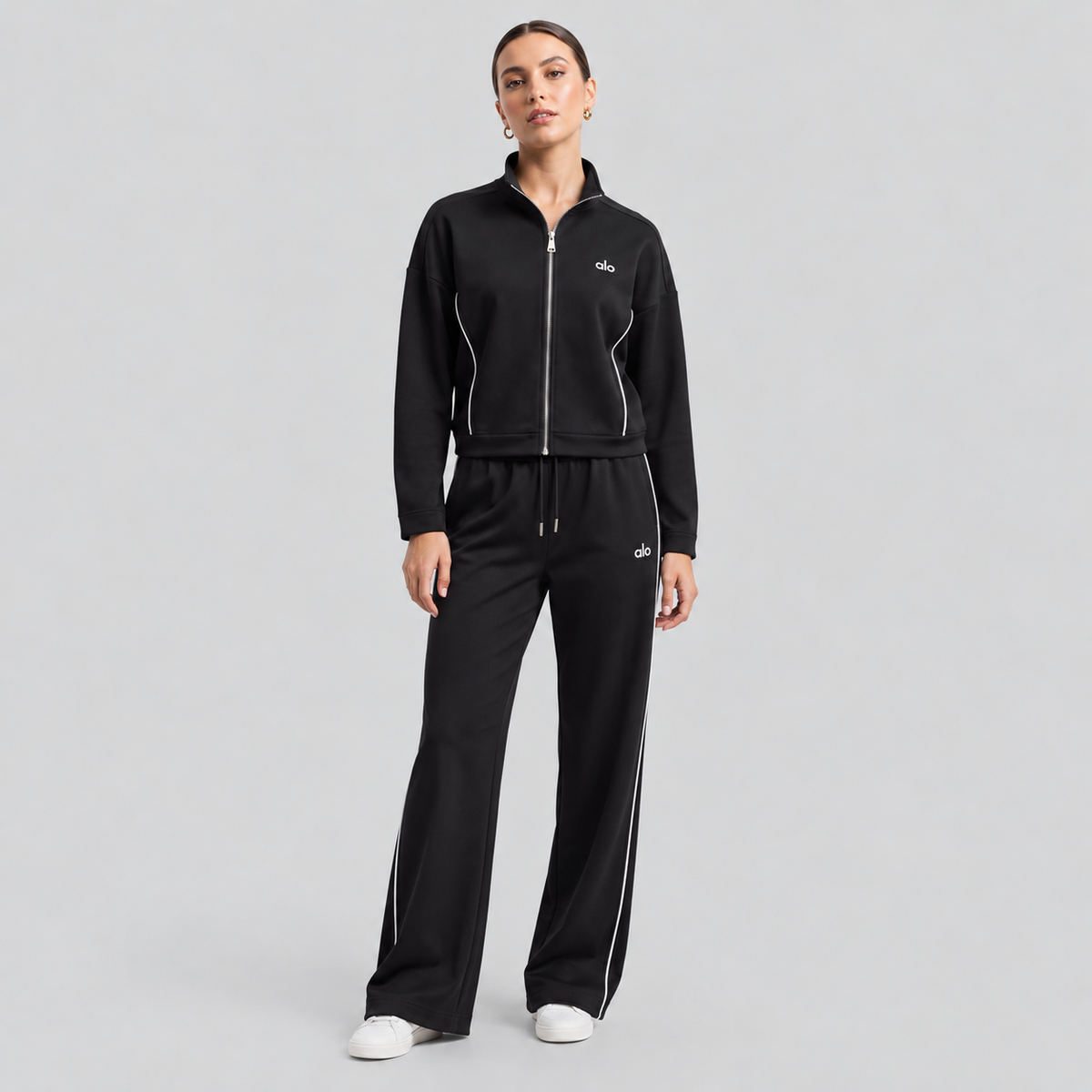 Alo Cotton Track Set: Zip-Up Jacket and Wide-Leg Pants