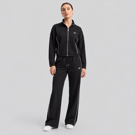 Alo Cotton Track Set: Zip-Up Jacket and Wide-Leg Pants
